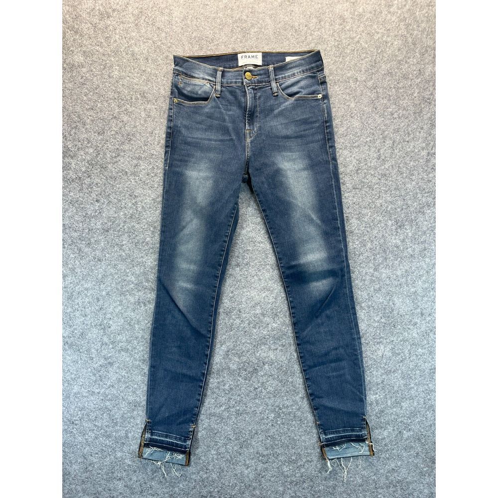 Frame Jeans Women's 26 Le High Skinny Dark Blue Stretch Denim High‎ Rise Raw Hem